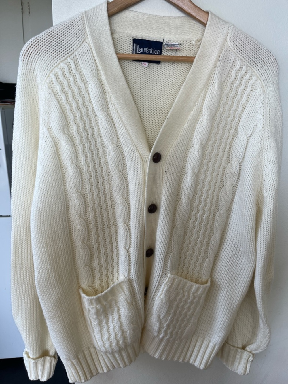 Men's Cream Cable-Knit Cardigan